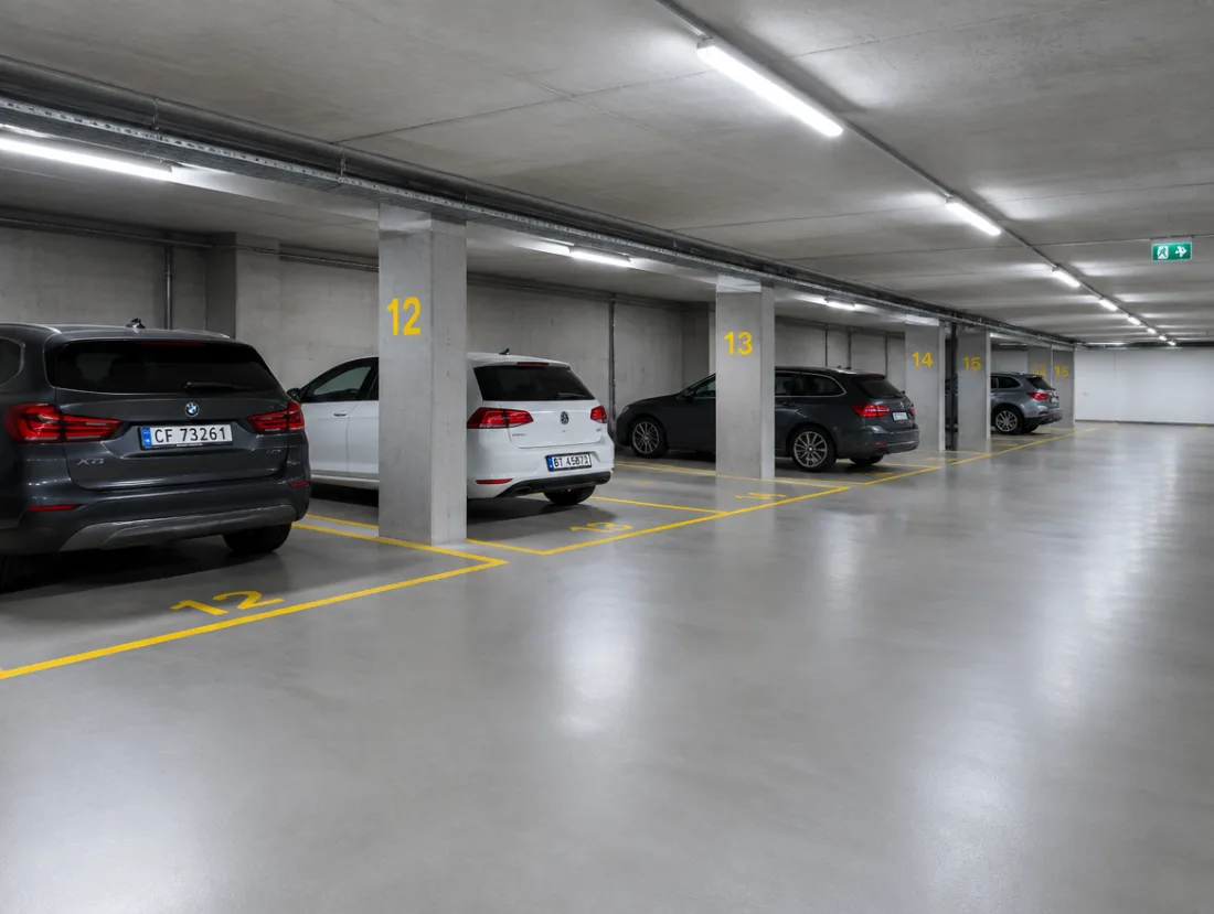 Des voitures garées dans un parking couvert